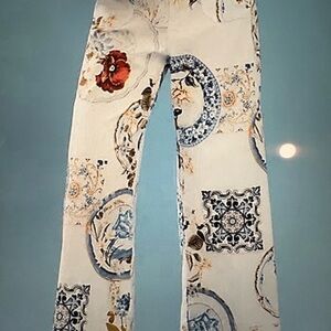 Maeve Blue and White Artistic Pattern Jeans. Sold in Anthropologie.